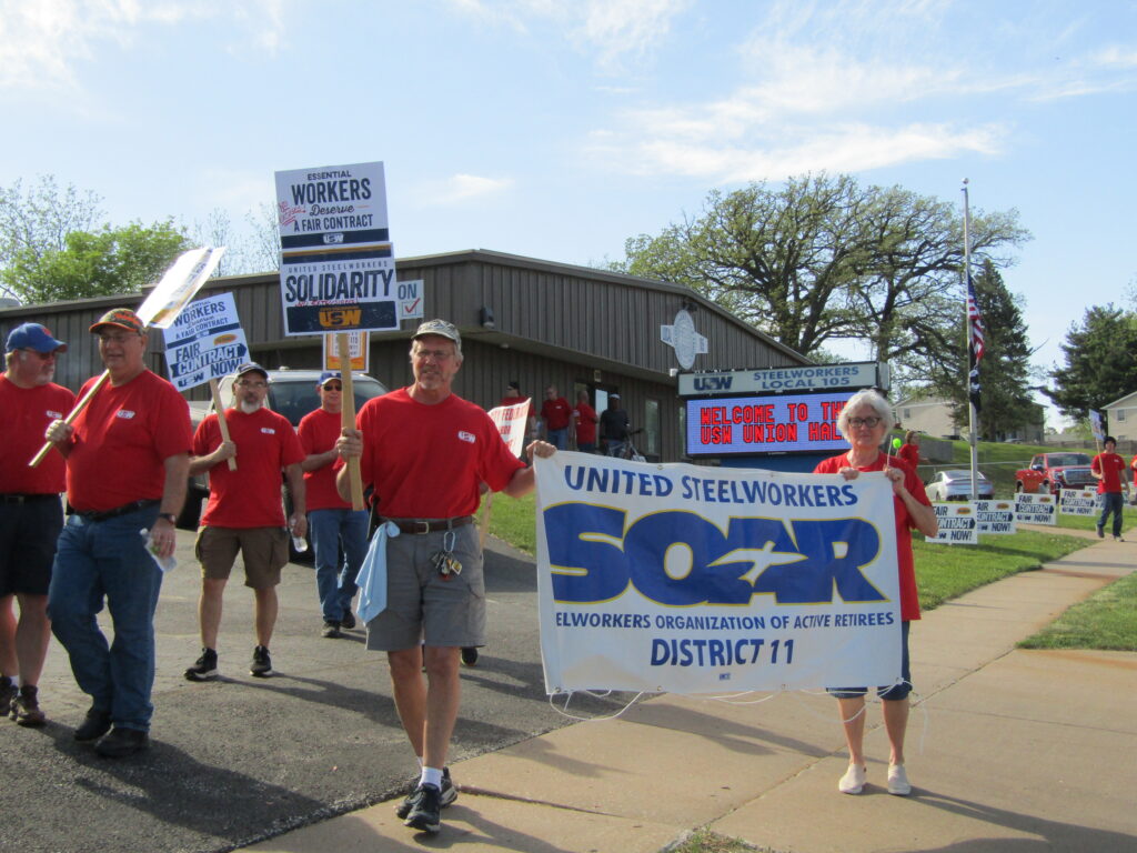 USW Local 105 union members hold a rally on Saturday as they get set to march to Arconic. The union and Arconic have reached a tentative contract deal.