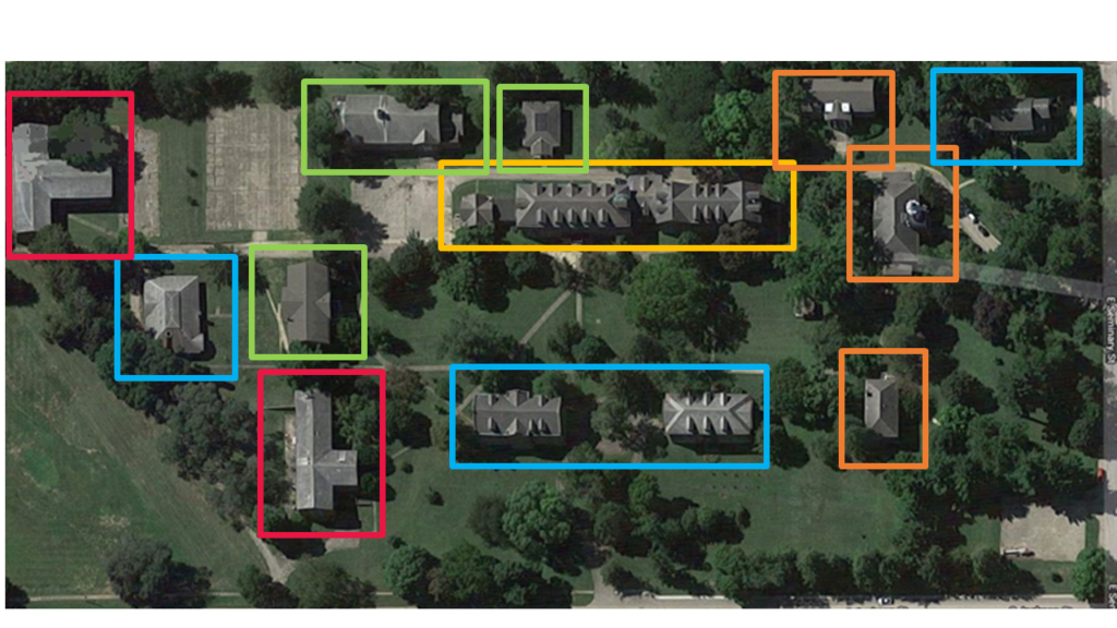 Aerial view of Shimer College campus, GROWTH