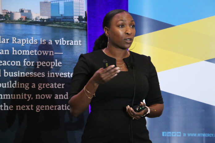 DEI 29 LaDrina Wilson, founder of Iman Consulting, speaks at CBJ's Diversity, Inclusion & Impact Symposium on Aug. 17, 2022.