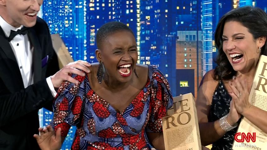 Nelly Cheboi reacts as she is named 2022 Hero of the Year.
