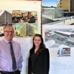 Kirk Marske, Moline Centre manager, and Alexandra Elias, president and CEO of Renew Moline, pose at Renew Moline’s downtown offices at 1506 River Drive.