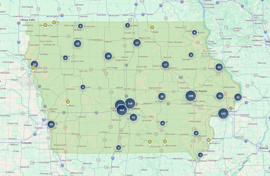 This map shows the location of Iowa’s Certified Sites. CREDIT IEDA