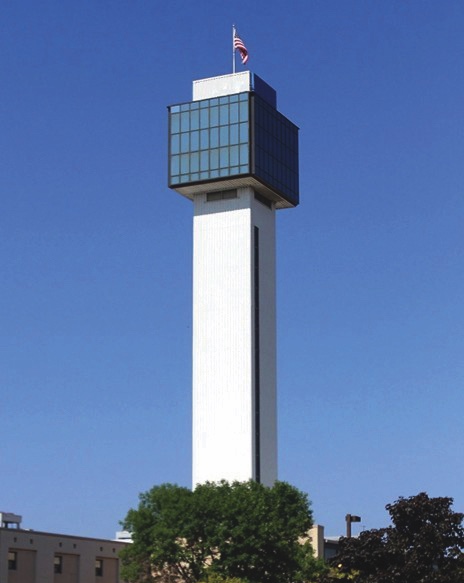 The former KONE tower in downtown Moline — built 60 years ago by Montgomery Elevator — will be converted into a testing hub for Hyprlift’s new ropeless elevator known as HYPR-1. CREDIT HYPRLIFT