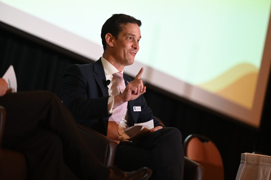 Ben Limmer, CEO and managing director of QC MetroLink talk about upcoming plans for rail service Thursday, April 16, at Bally's Quad Cities Casino & Hotel. PHOTO CREDIT TODD WELVAERT