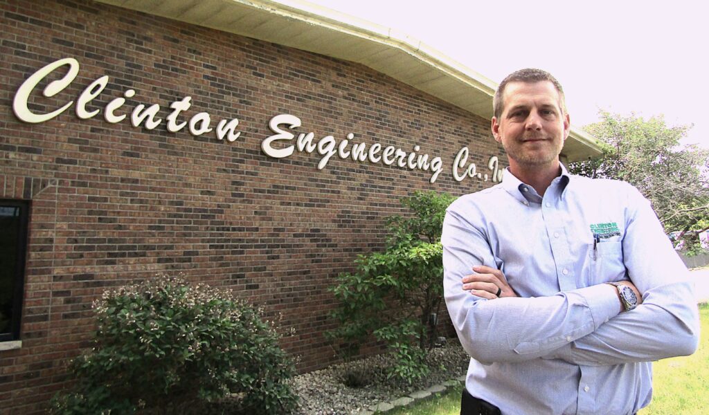 Ryan Birney stands in front of the Clinton Engineering Co. He took over leadership of the McCarthy-Bush Corporation subsidiary in 2022 after spending nearly 14 years at McCarthy Improvement as an industrial segment manager and project manager. CREDIT DAVE THOMPSON