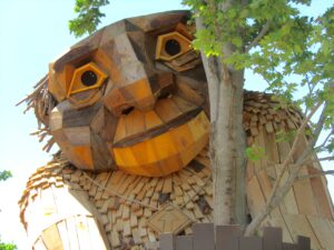 Thomas Dambo-created troll sculpture named Helmut on display near The Saw Mill Museum in Clinton, Iowa. CREDIT DAVE THOMPSON