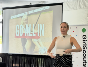 Olympian Sarah Wells spoke at the John Deere Classic's Executive Women's Day Tuesday, June 30 at TPC Deere Run. CREDIT JEN DEWITT